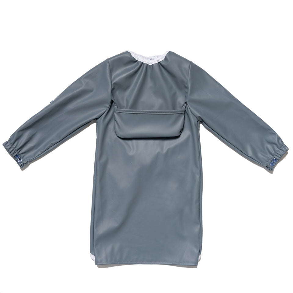 Extra long full coverage baby bib in Pebble Blue featuring a wrap around design for lap and side protection.