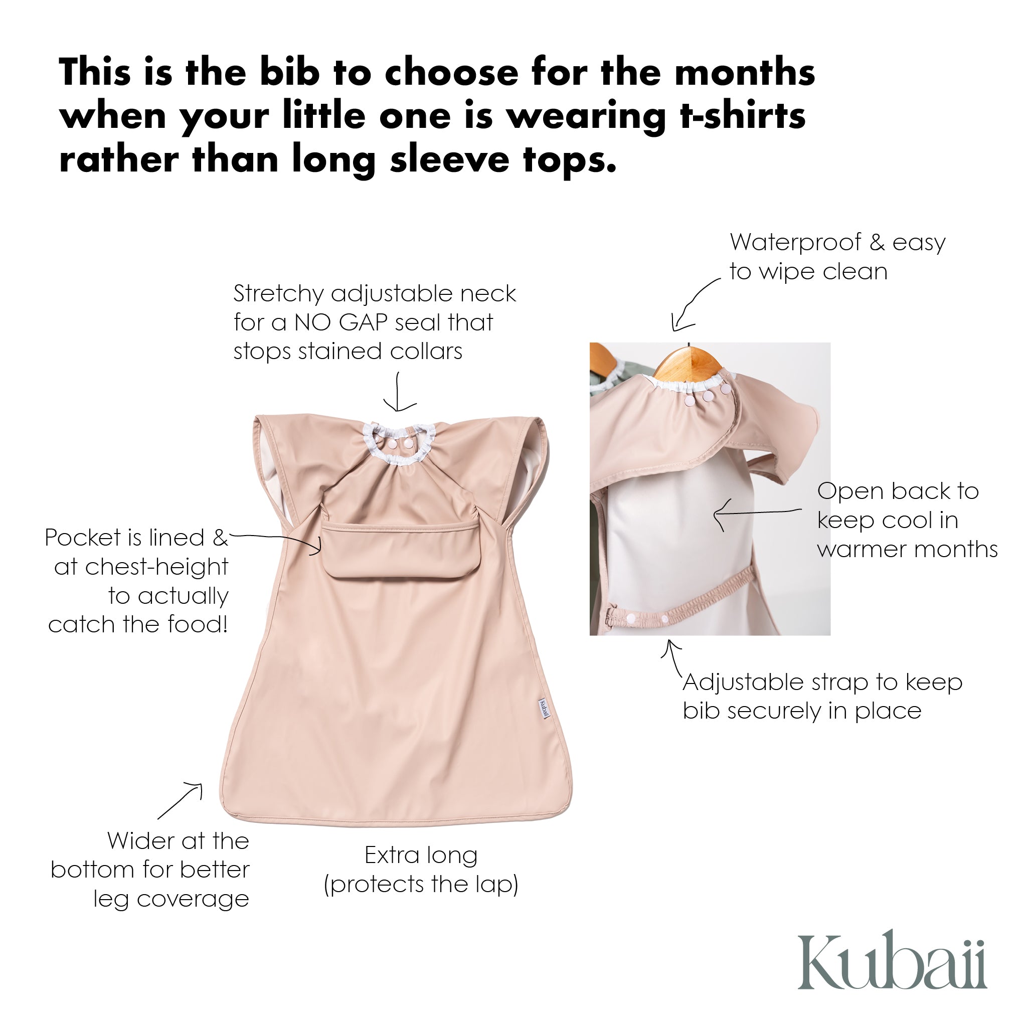 Kubaii Long Waterproof Bib 6m+ | Pocket
